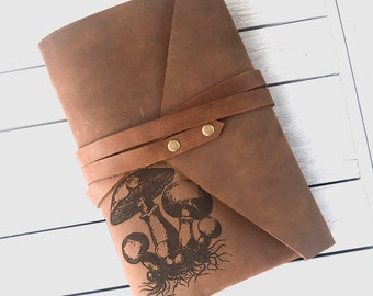 Personalized Leather Mushroom Journal: Botanical Engraved Notebook