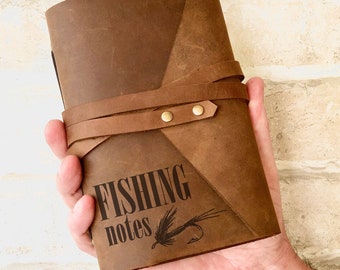 Fly Fishing Journal, Personalized Leather Journal, Gift for Fisherman, Fishing Gifts for Men, Personalized Gift