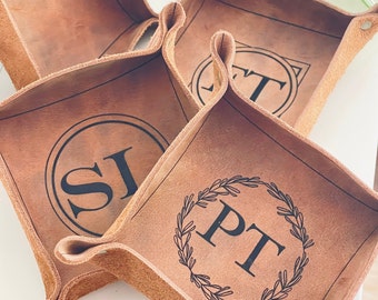 Personalized Leather Valet Tray: Monogram Catchall, Nightstand Organizer