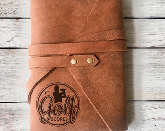 Golf Score Notebook, Leather Personalised Golf Journal, Golf Gifts for Men, Personalised Golf Gift, Golf Scorecard, Retirement Gift