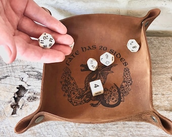 Personalized Leather DnD Dice Tray: Engraved Dragon RPG Gift