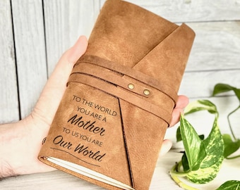 Personalised Mum Gift | Custom Handmade Leather Journal | Refillable Engraved Notebook for Her