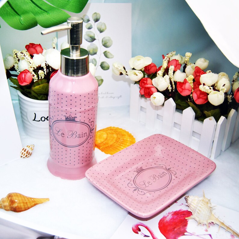 New Le Bain Soap Dispenser Pink Stoneware Shower Bathroom ...