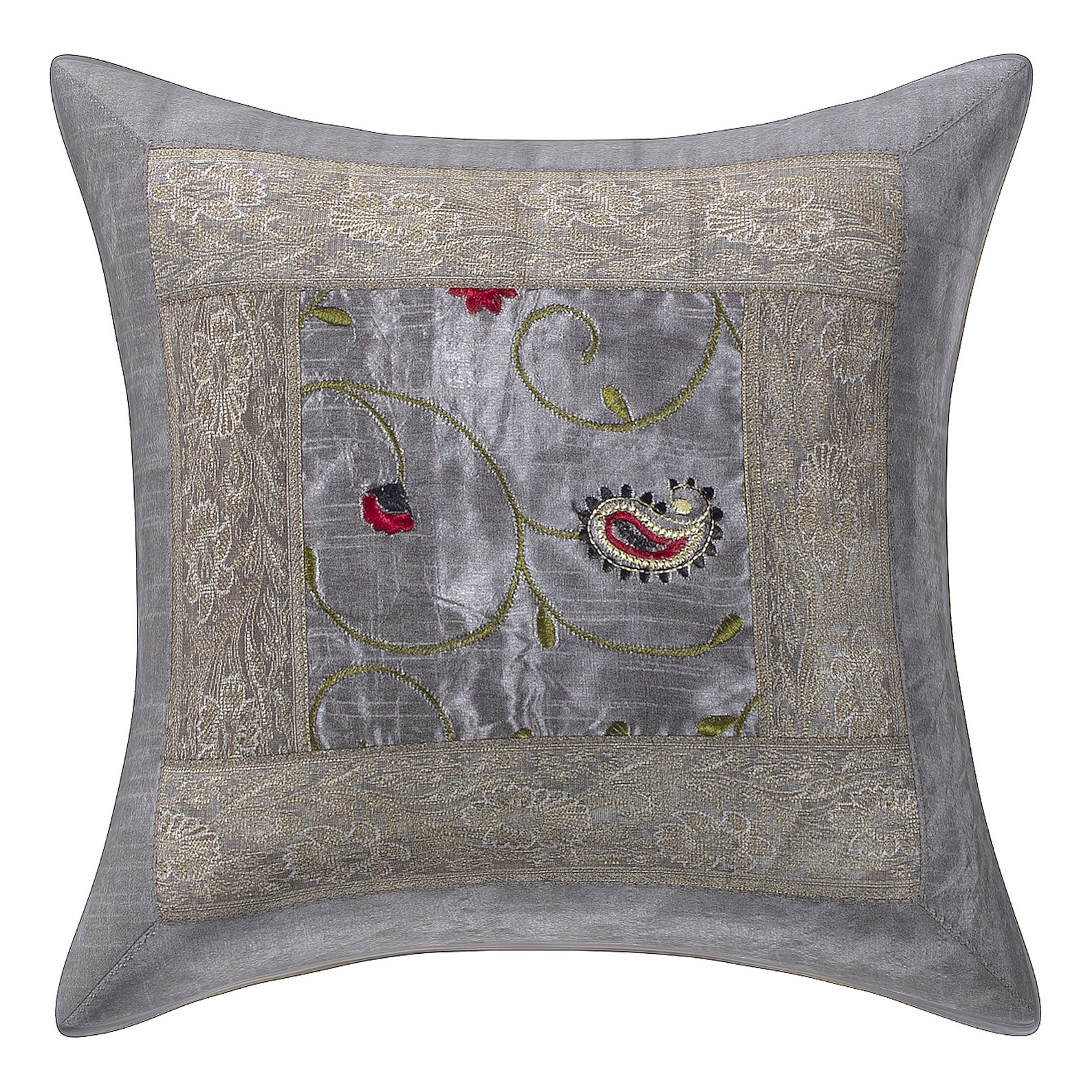 Silk Cushion Cover Floral Printed Grey Color Decorative Etsy