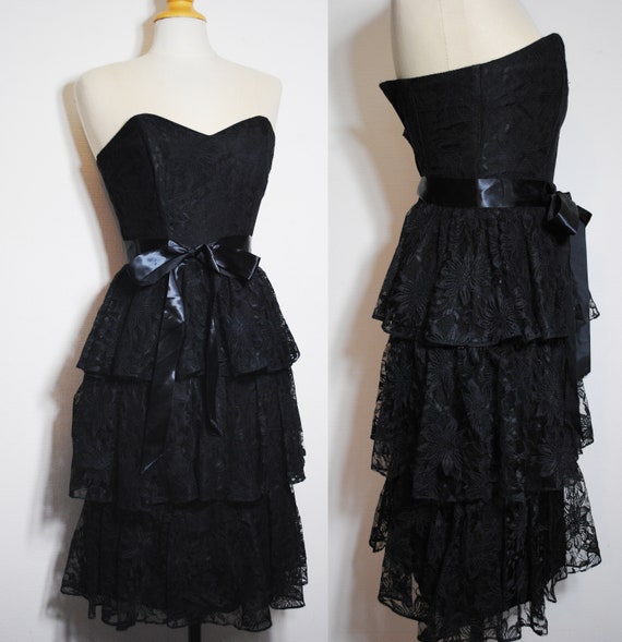 black lace tiered dress 80s does victorian straple