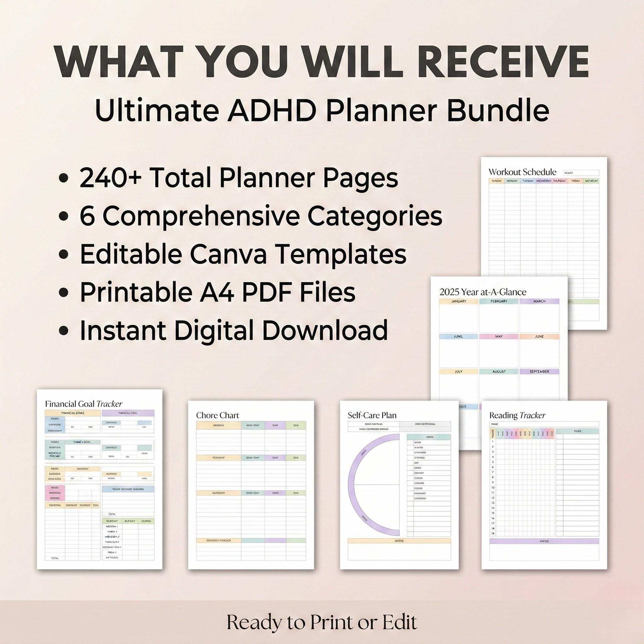 ADHD Planner Bundle Printable | Digital Life Organizer for Adult ...