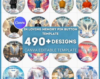 490x In Loving Memory Pin Button Templates | Canva Editable Bundle
