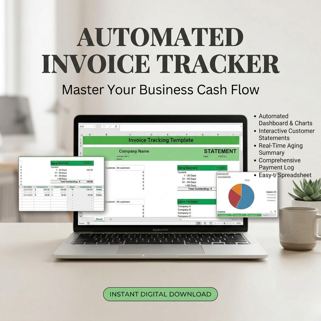 Invoice Tracker Excel Spreadsheet for Small Business | Automated ...