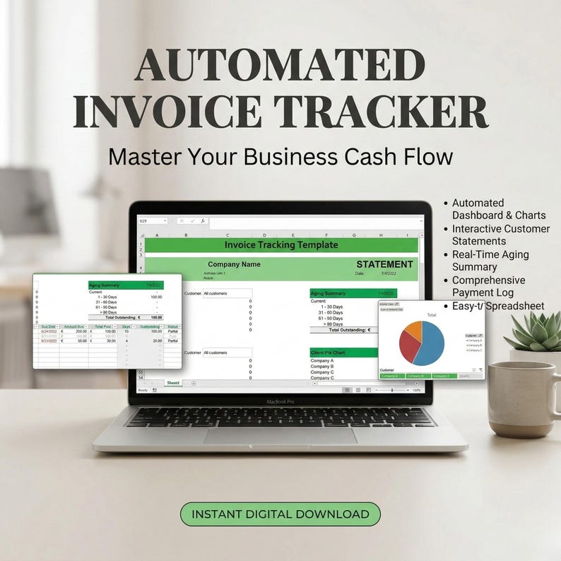 Invoice Tracker Excel Spreadsheet for Small Business | Automated ...