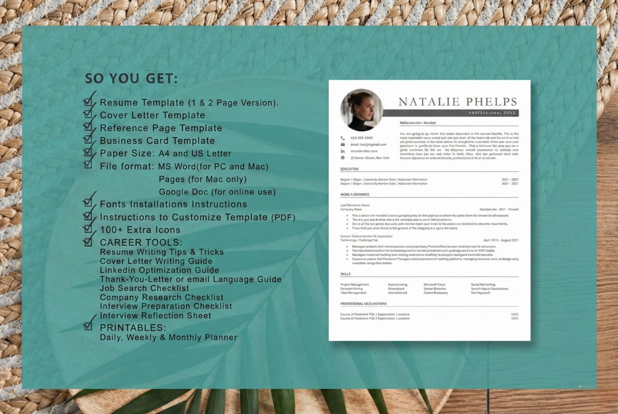 Modern Resume Template With Photo for Word, Google Docs & Pages - Etsy
