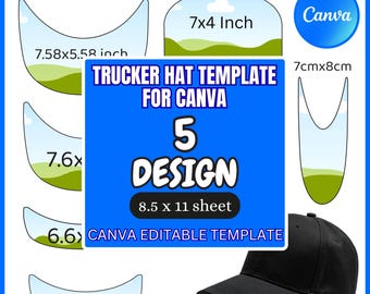 Trucker Hat Template For Canva Editable Brim Drag & Drop Sublimation