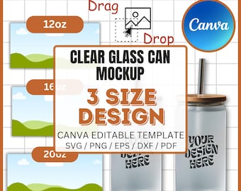 Canva Clear Glass Can Mockup Bundle 12oz 16oz 20oz Drag Drop Template