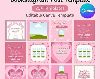 20+ Pink Aesthetic Bookstagram Post Template Canva Bundle for Romantasy Authors Readers