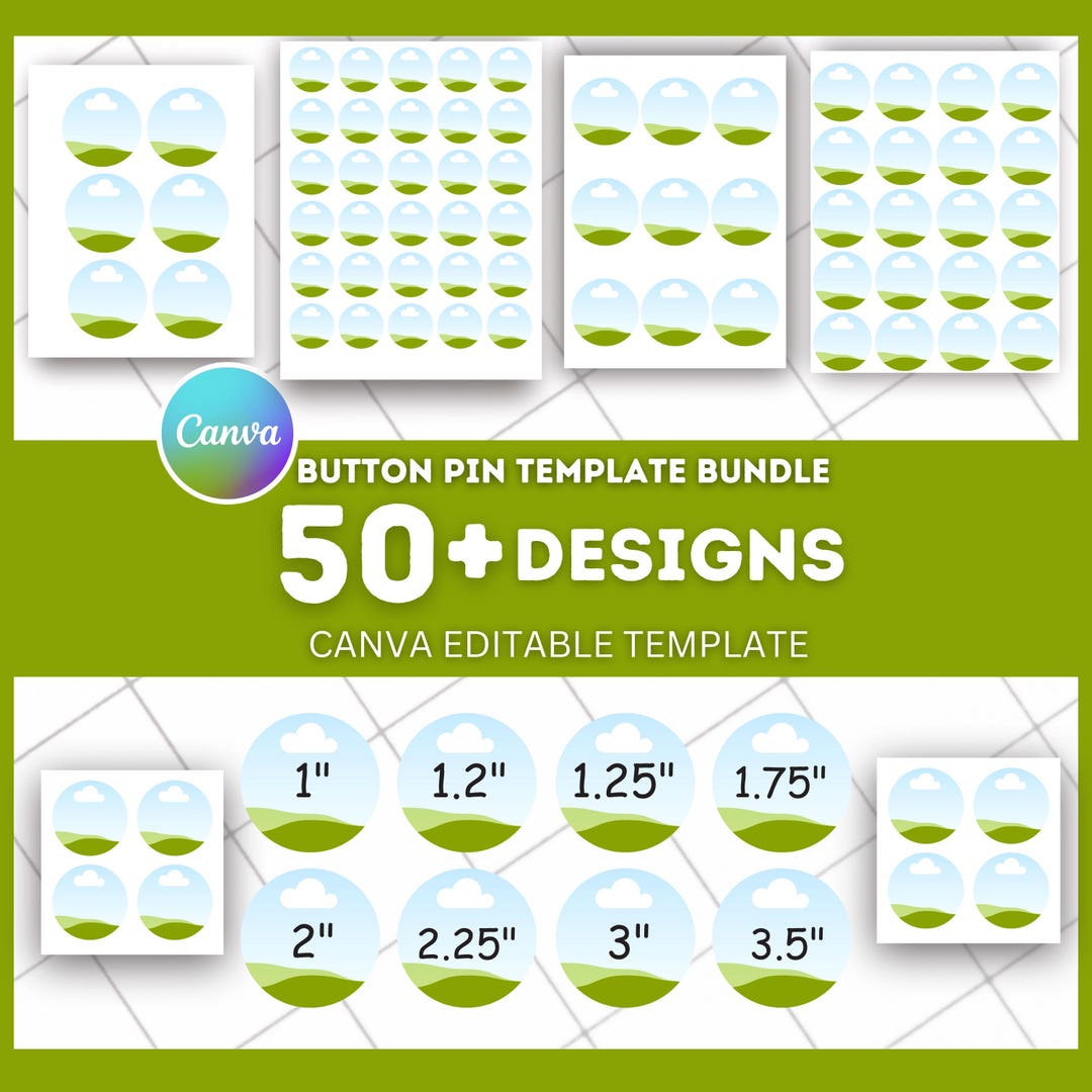 9 Button Pin Template Bundle | Editable Canva Badge Circle Kit - Etsy UK