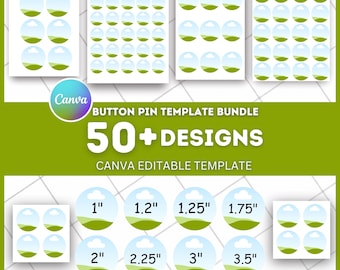 9 Button Pin Template Bundle | Editable Canva Badge Circle Kit