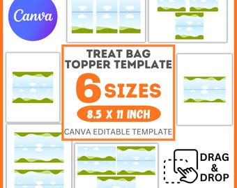 Paquete de plantillas para decorar bolsas de golosinas, etiquetas editables e imprimibles de Canva para recuerdos de fiesta.