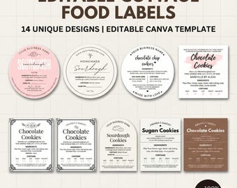 Editable Cottage Food Label Canva Template Bakery Ingredient Sticker Printable Cookie