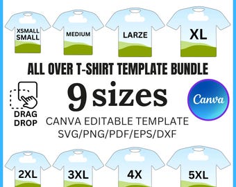 All Over T-Shirt Template Bundle Canva Editable Sublimation Drag Drop Blank