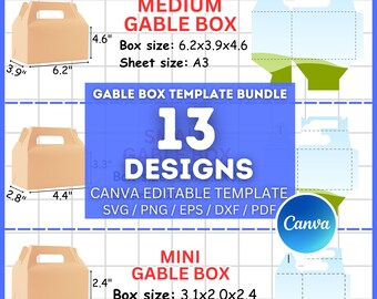 Gable Box Template Bundle | Editable Canva Favor Box