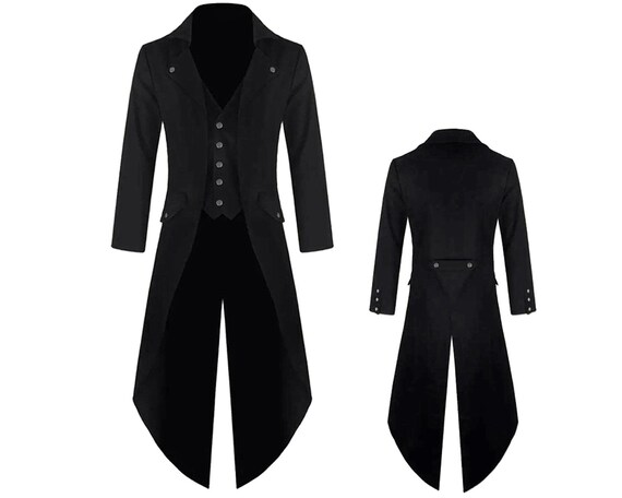 New Handmade Men&#39;s Steampunk Tailcoat Jacket Gothic Victorian Coat Attached Waistcoat