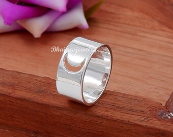 Sterling Silver Moon Band Ring: Crescent Jewelry, Couple Ring