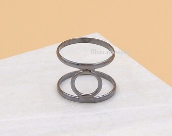 Black Rhodium Sterling Silver Splint Ring: Geometric Wide Band