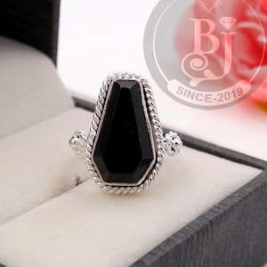 Black Onyx Ring, 925 Sterling Silver Onyx Coffin Ring, 10x17 mm Gemstone Ring, Women Ring, Unique Ring, Art Deco Ring, Handmade Ring