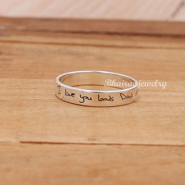 Personalized Engraved Rings, 925 Sterling Silver Handwritten Ring, Handwritten Gifts, Wedding Band, Actual Handwriting Ring, Silver Band