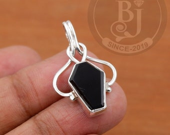 Handmade Sterling Silver Black Onyx Coffin Pendant