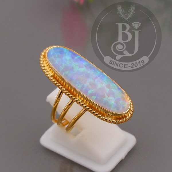 Amazing Ethiopian Opal Ring - 925 Sterling Silver Ethiopian Opal Ring - Long Oval Ring - Engagement Ring - Wedding Ring