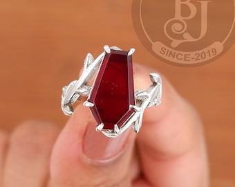 Granat Coffin Ring: Art Deco 925 Sterling Silber Januar Geburtsstein