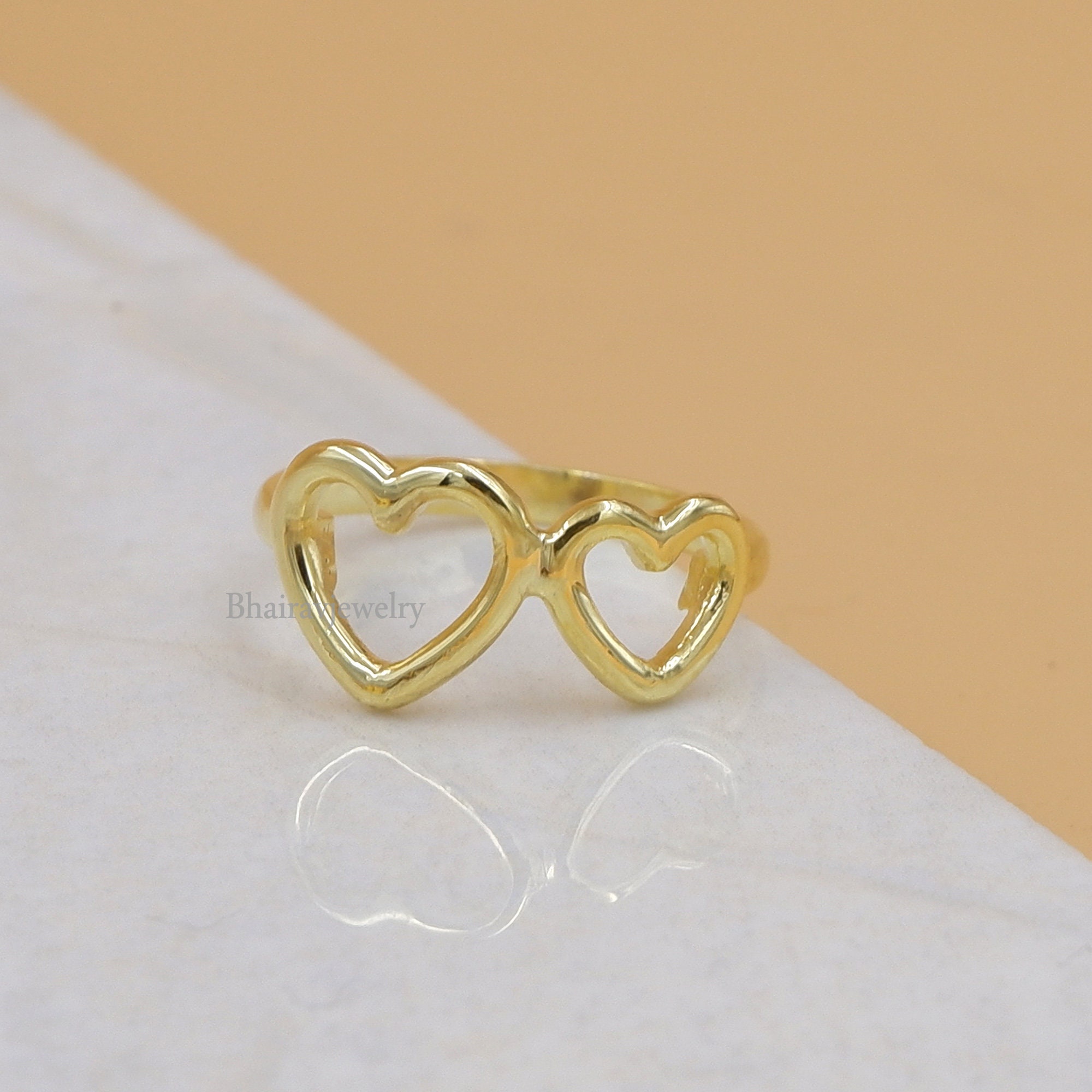 Double Heart Ring 925 Sterling Silver Two Hear Ring Romantic Etsy