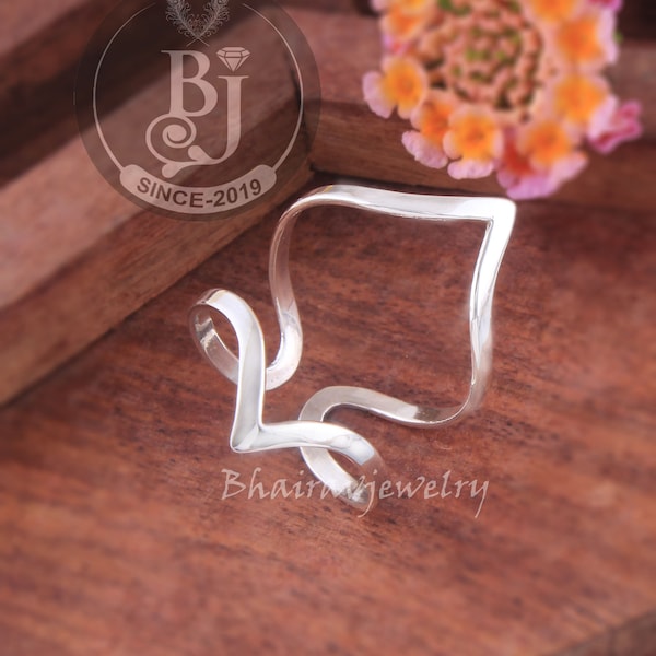Handmade Sterling Silver Chevron Splint Ring: Midi Ring for Women