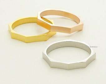 Sterling Silver Octagonal Nut Ring: Handmade Minimalist Stackable Ring