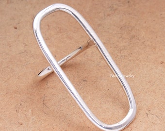Bague longue rectangulaire en argent sterling : bijoux géométriques minimalistes