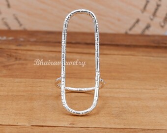 Sterling Silver Long Rectangle Ring: Frosted Geometric Jewelry