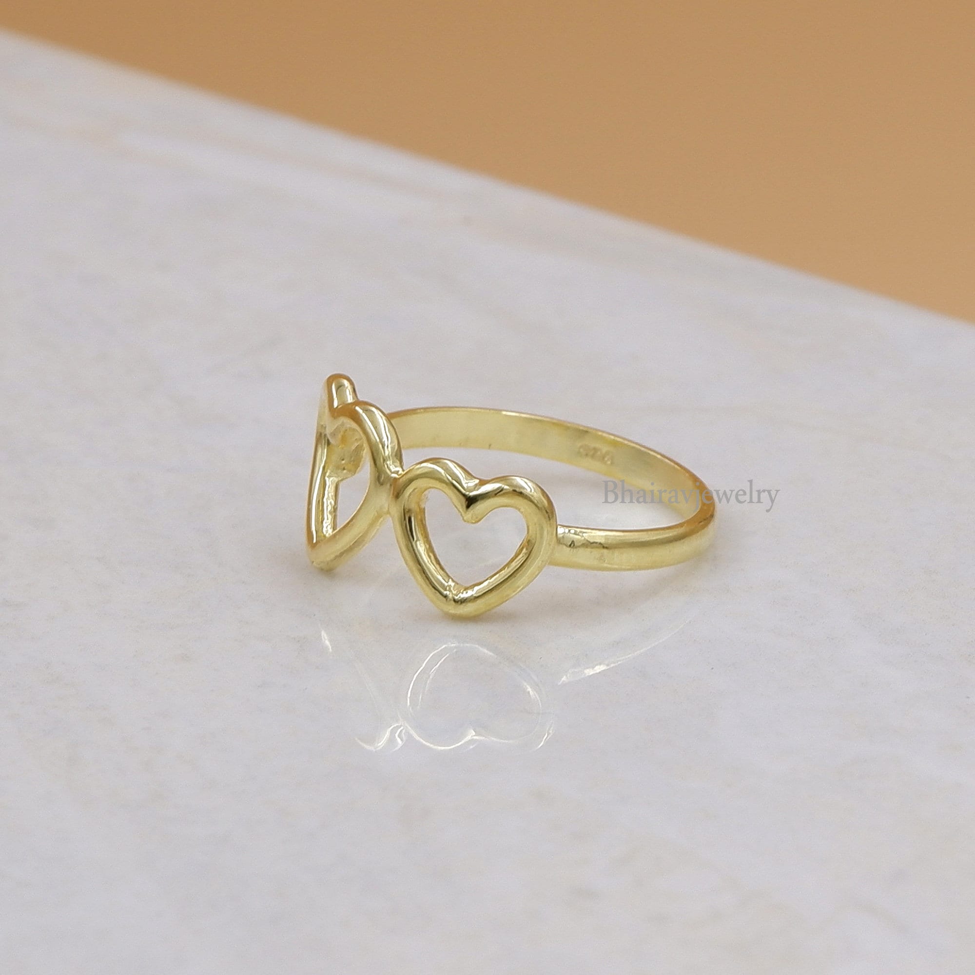 Double Heart Ring 925 Sterling Silver Two Hear Ring Romantic Etsy