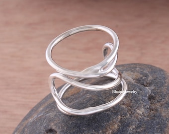 925 Sterling Silver Finger Splint Ring: Handmade Geometric Design