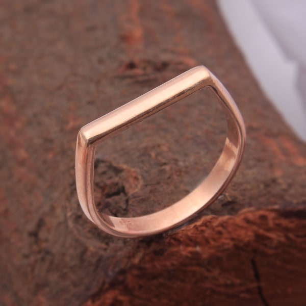 Flat Top Ring, 925 Sterling Silver Rose Gold Plated Flat Geometric Ring, Geometric Silver Ring, Silver Signet Ring, Flat Band Ring