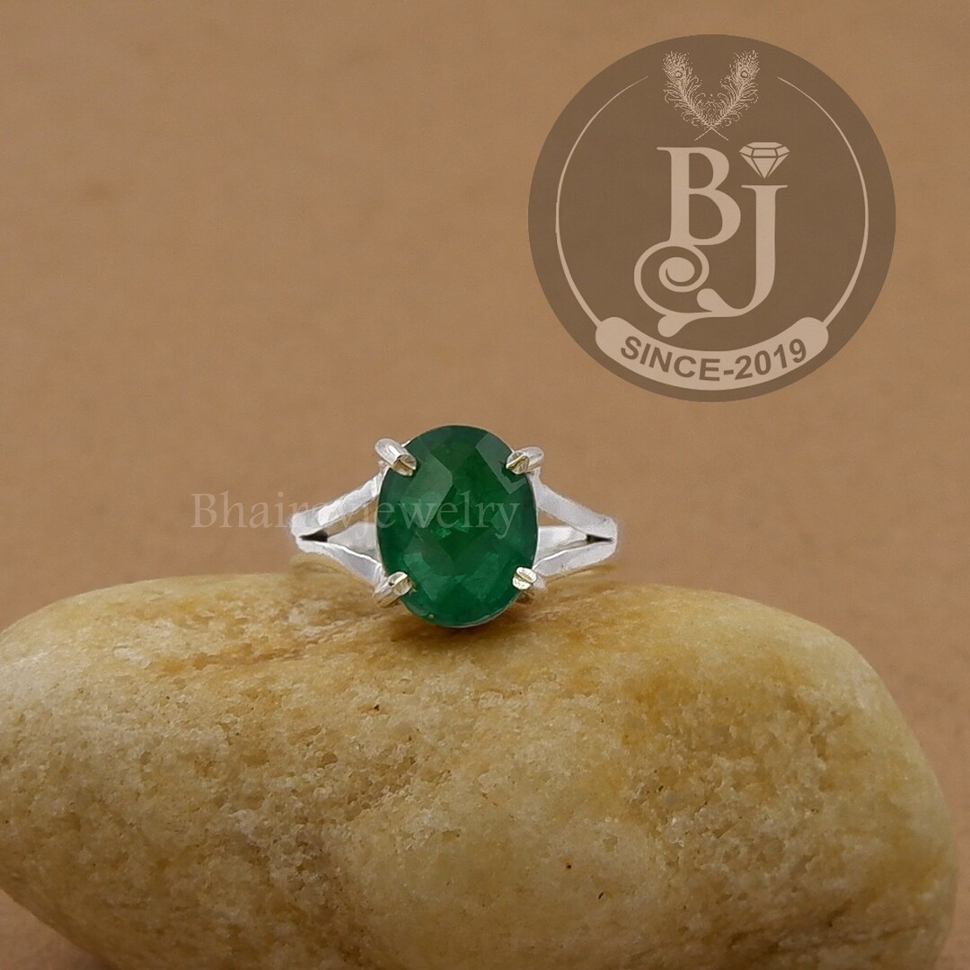 Labgrown Emerald Ring 925 Sterling Silver Emerald Oval Cut Etsy