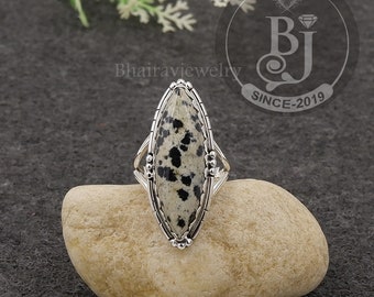 Dalmation Jasper Ring, 925 Sterling Silver Dalmation Jasper Long Marquise 10x30 mm Stone Ring, Statement Ring, Beautiful Ring, Silver Ring