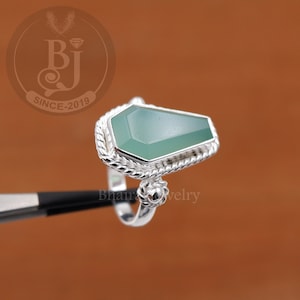 Solid 925 Sterling Silver Aqua Chalcedony Coffin Ring - Boho Ring - Daily Wear Ring - Promise Ring - Coffin Rings - Ring for Gift