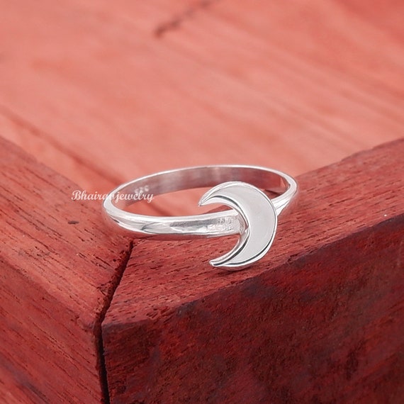 Anillo de luna de plata joyeria de luna hecha a mano de plata de ley 925 anillo apilable plata de anillo de declaracion anillo de promesa anillo de luna delicado Etsy Espana