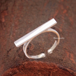 Silver Bar Ring, 925 Sterling Silver Simple Bar Ring, Flat Ring, Adjustable Bar Ring, Silver Stacking Ring, Silver Bar Ring, Christmas Ring