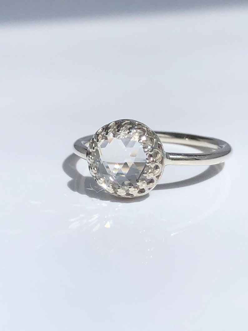 Sterling Silver Engagement Ring Affordable Engagement Ring Rose Cut Ring, Double Rose Cut Cubic Zirconia Engagement Ring