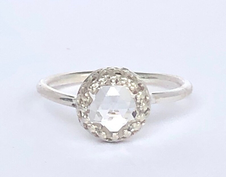 Sterling Silver Engagement Ring Affordable Engagement Ring Rose Cut Ring, Double Rose Cut Cubic Zirconia Engagement Ring