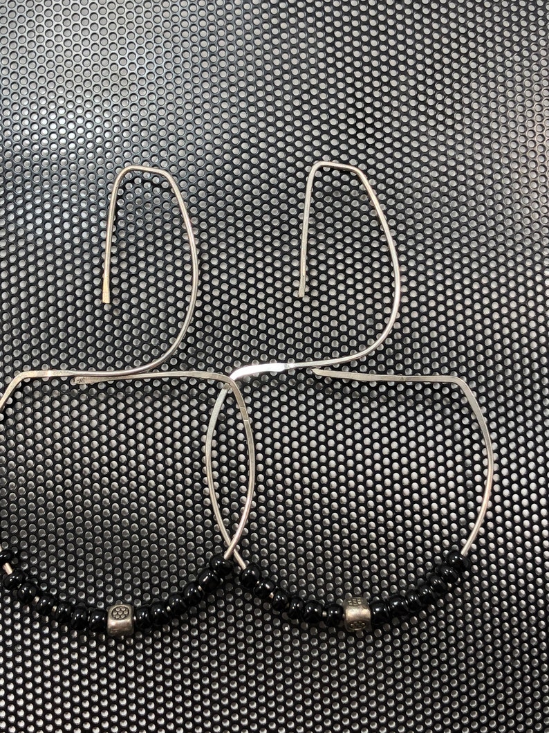 Handmade Wire Earrings Statement Earrings Large Sterling Silver Hoops Beaded Hoop Threader Arc Brutalist Art Deco On Trend Earrings