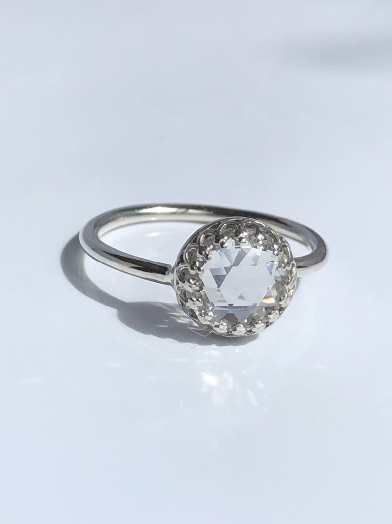 Sterling Silver Engagement Ring Affordable Engagement Ring Rose Cut Ring, Double Rose Cut Cubic Zirconia Engagement Ring