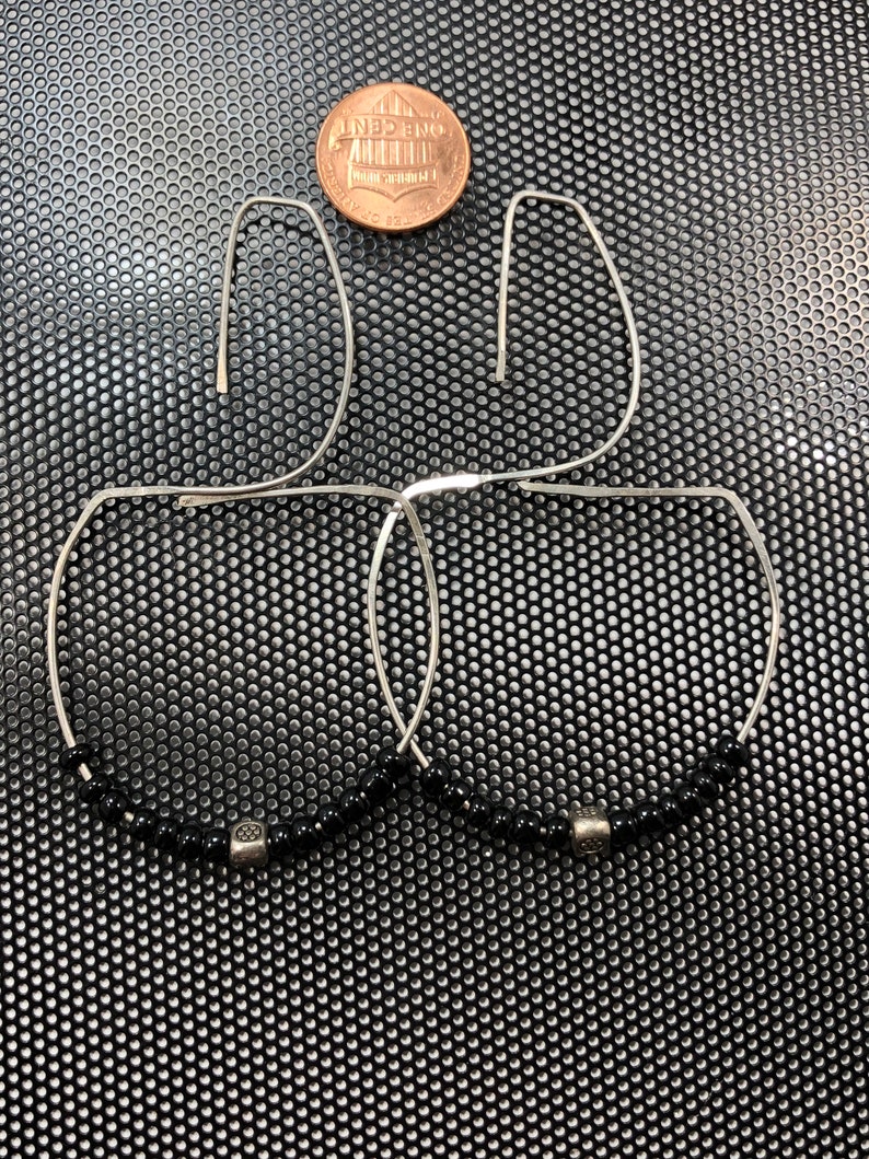 Handmade Wire Earrings Statement Earrings Large Sterling Silver Hoops Beaded Hoop Threader Arc Brutalist Art Deco On Trend Earrings