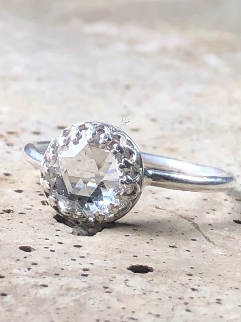 Sterling Silver Engagement Ring Affordable Engagement Ring Rose Cut Ring, Double Rose Cut Cubic Zirconia Engagement Ring